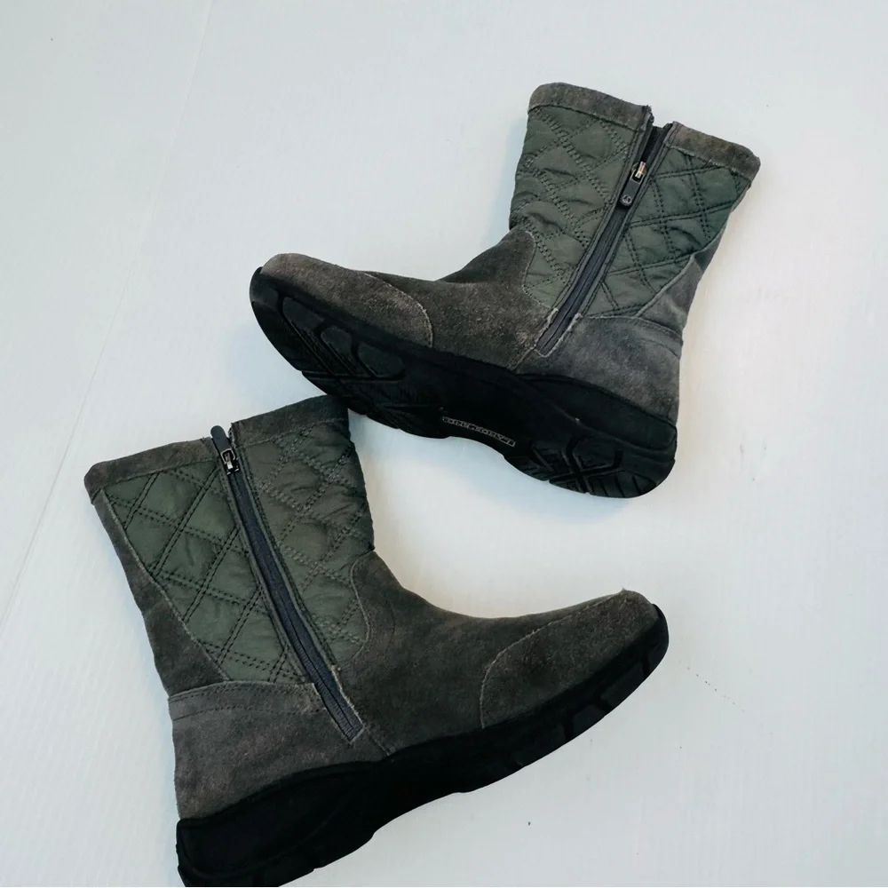 Lands End Boots green quilted and grey suede size 8.5 US